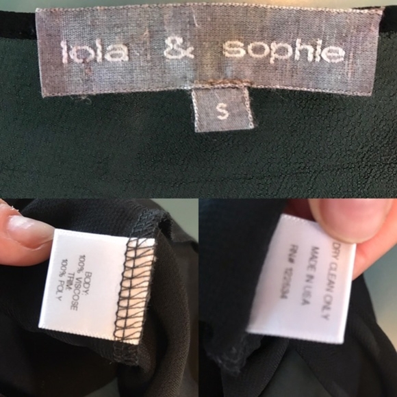 LOLA & SOPHIE Black Sequins Blouse Chiffon Layers Sheer Embellished Top Small EC - Picture 7 of 8